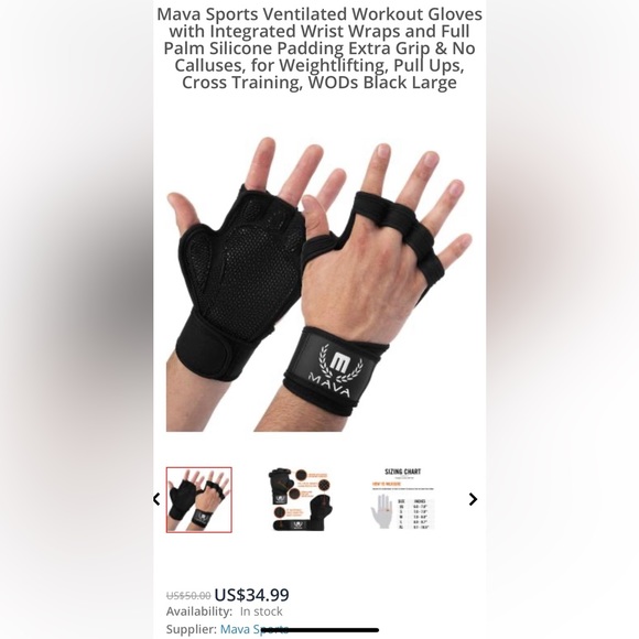 New Mava Sports Ventilated Workout Gloves w/ Integrated Wrist Wraps & Full Palm - Picture 2 of 10